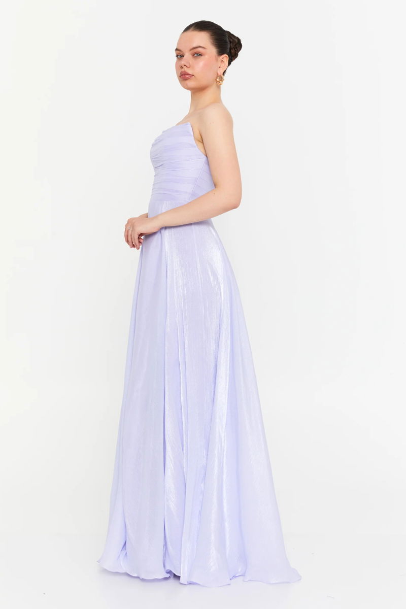 Doridorca Kadın Straplez Şifon Maxi Boy Abiye Elbise 7066 Lila - 2
