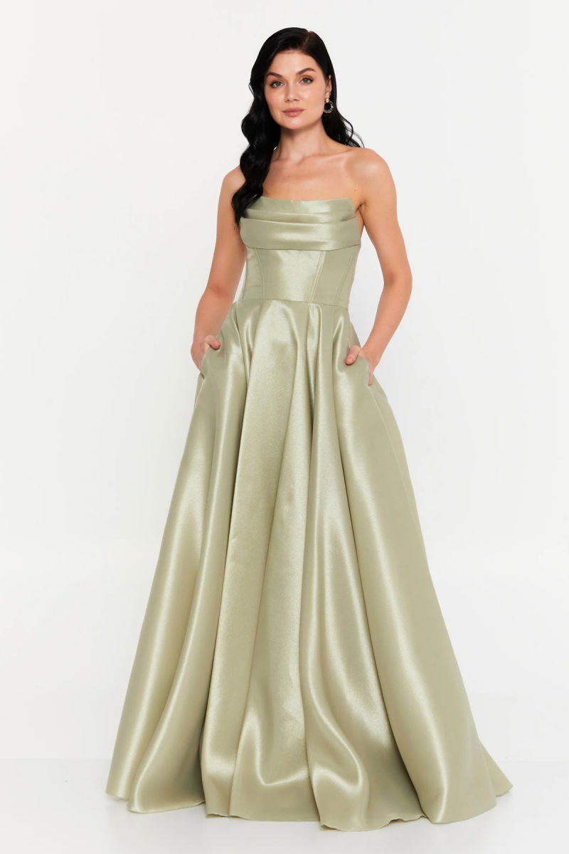 Doridorca Kadın Straplez Tafta Kumaş Uzun Abiye Elbise 7121 Çağla 