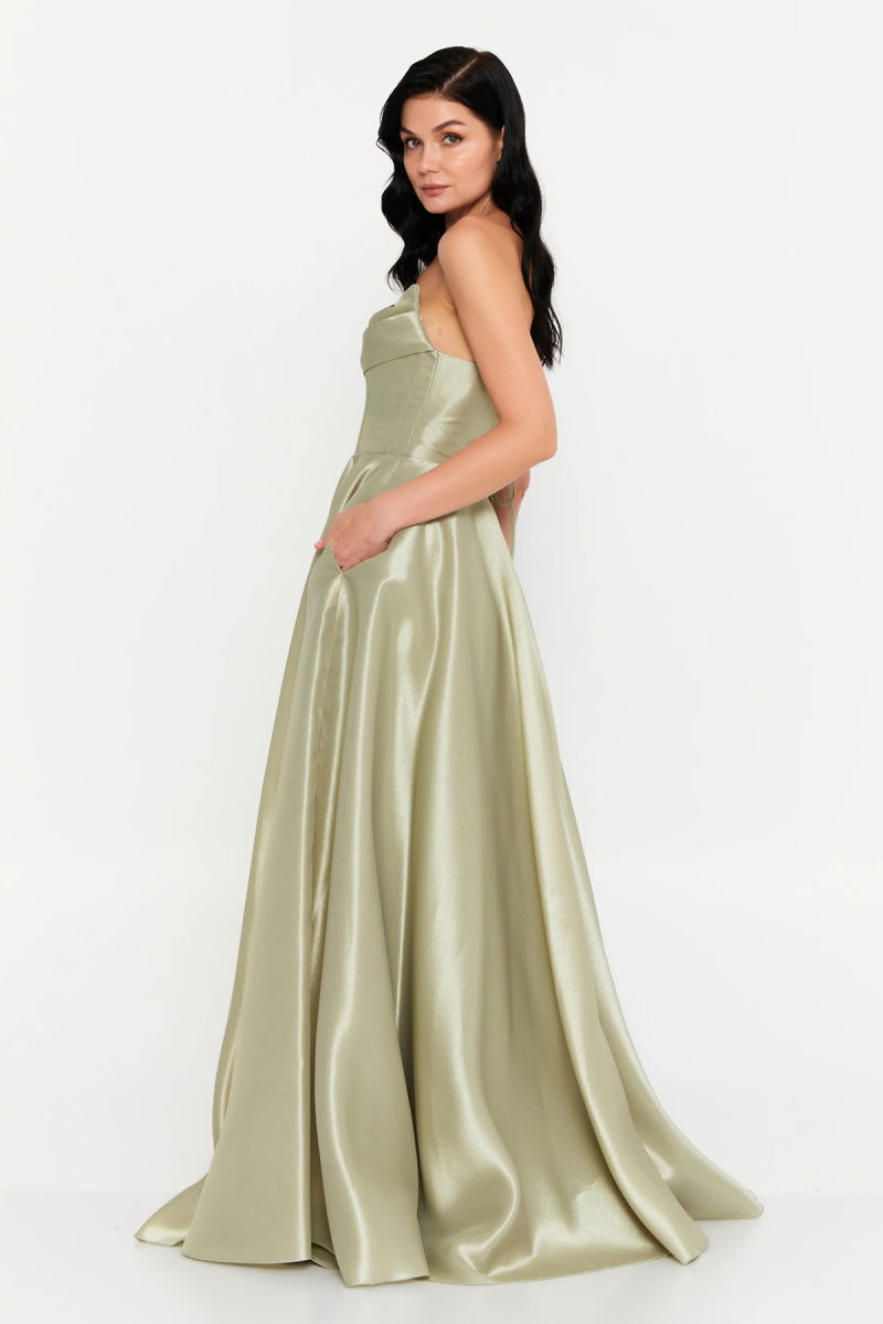 Doridorca Kadın Straplez Tafta Kumaş Uzun Abiye Elbise 7121 Çağla - 2