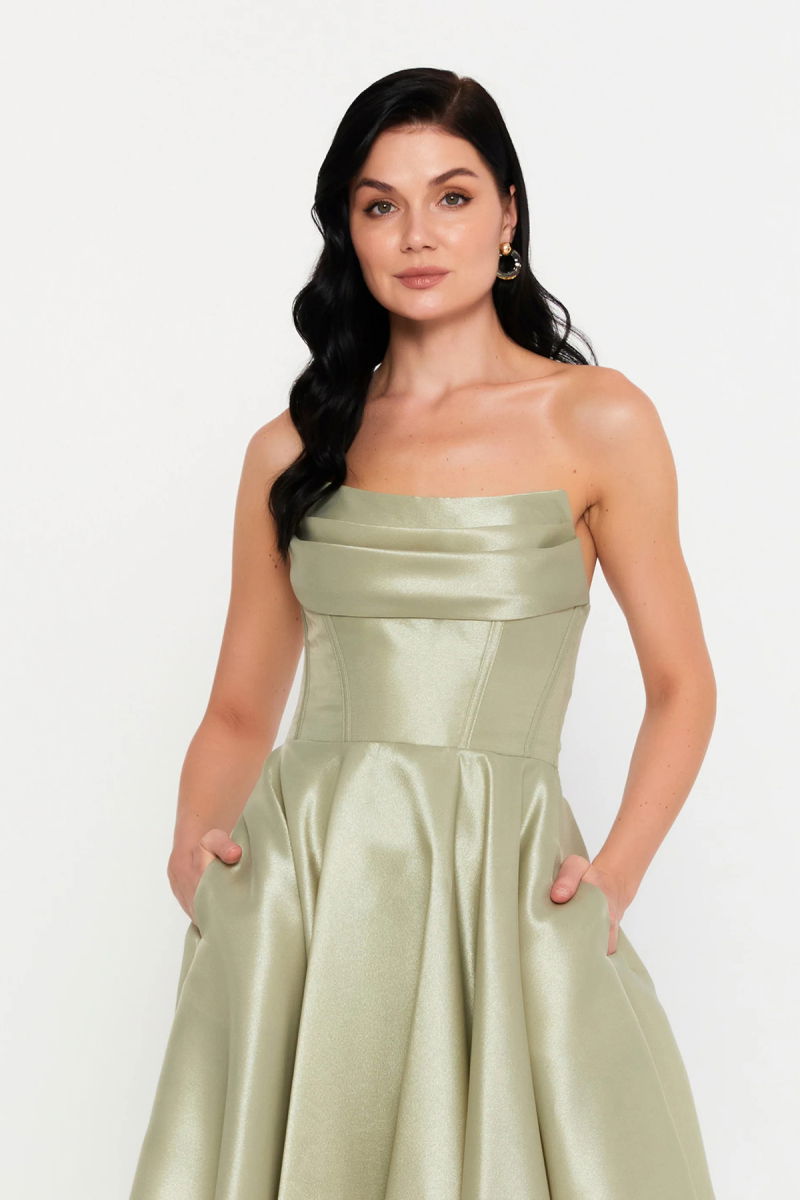 Doridorca Kadın Straplez Tafta Kumaş Uzun Abiye Elbise 7121 Çağla - 3