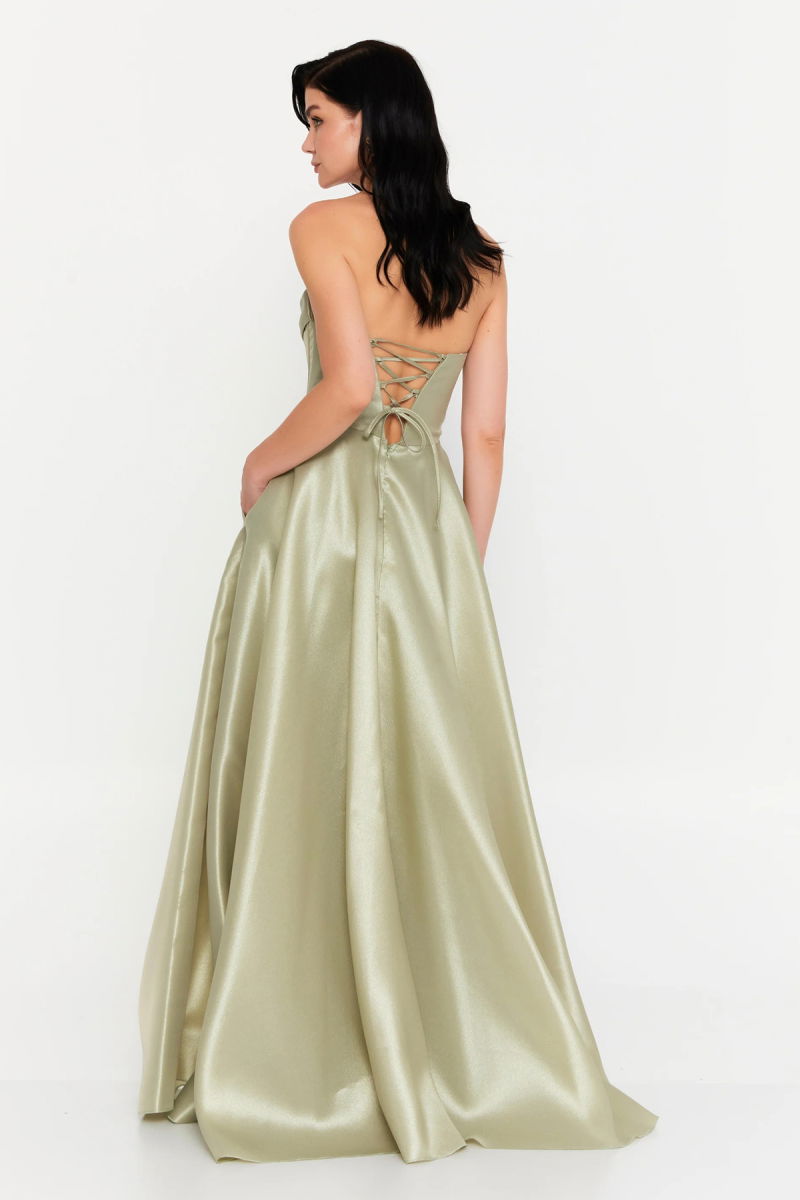 Doridorca Kadın Straplez Tafta Kumaş Uzun Abiye Elbise 7121 Çağla - 4