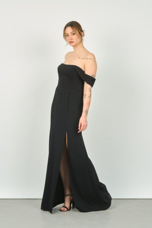 Doridorca Kadın Straplez Yaka Kol Bant Detaylı Uzun Abiye Elbise 5122 Siyah - 2