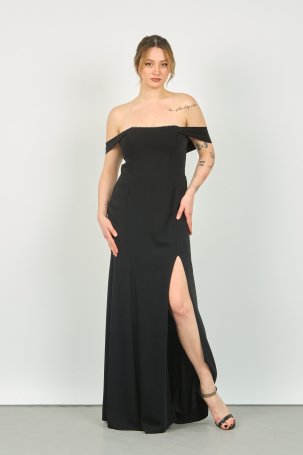 Doridorca Kadın Straplez Yaka Kol Bant Detaylı Uzun Abiye Elbise 5122 Siyah - 3