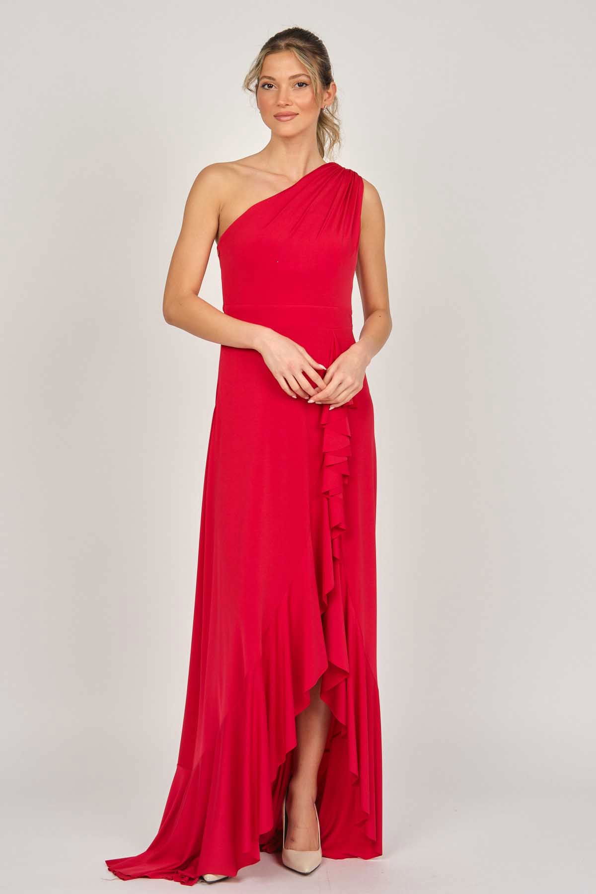 Doridorca Kadın Tek Omuz Abiye Elbise 5922063 Kırmızı - 1