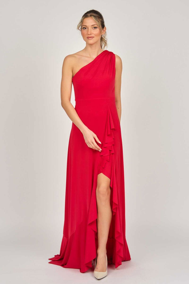 Doridorca Kadın Tek Omuz Abiye Elbise 5922063 Kırmızı - 3