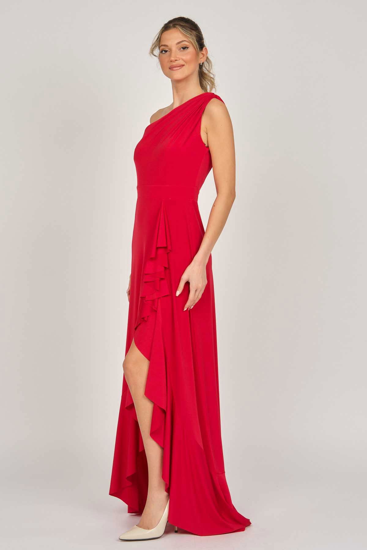 Doridorca Kadın Tek Omuz Abiye Elbise 5922063 Kırmızı - 6