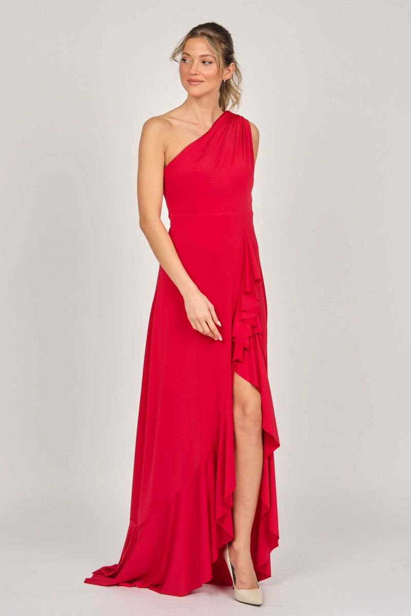 Doridorca Kadın Tek Omuz Abiye Elbise 5922063 Kırmızı - 7