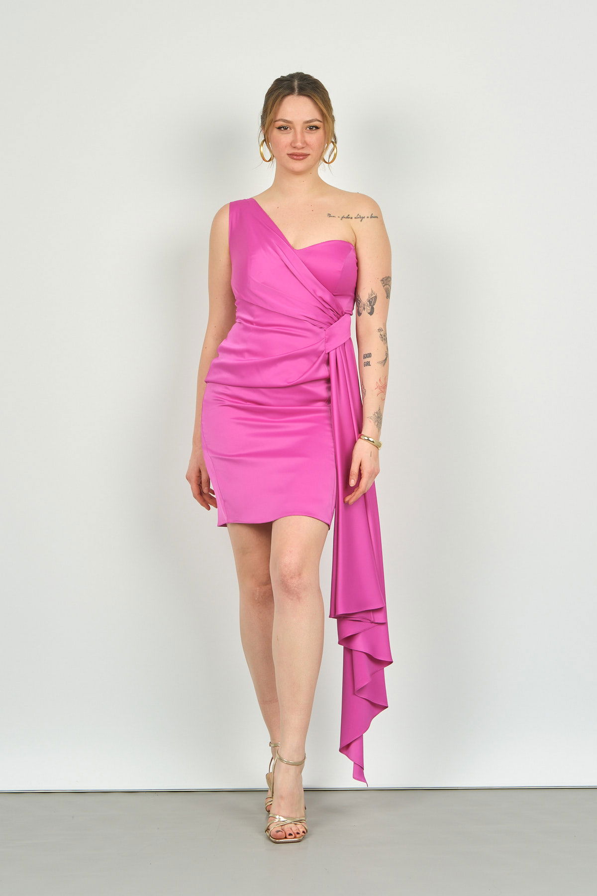 Doridorca Kadın Tek Omuz Abiye Elbise 5924015 Fuşya - 2