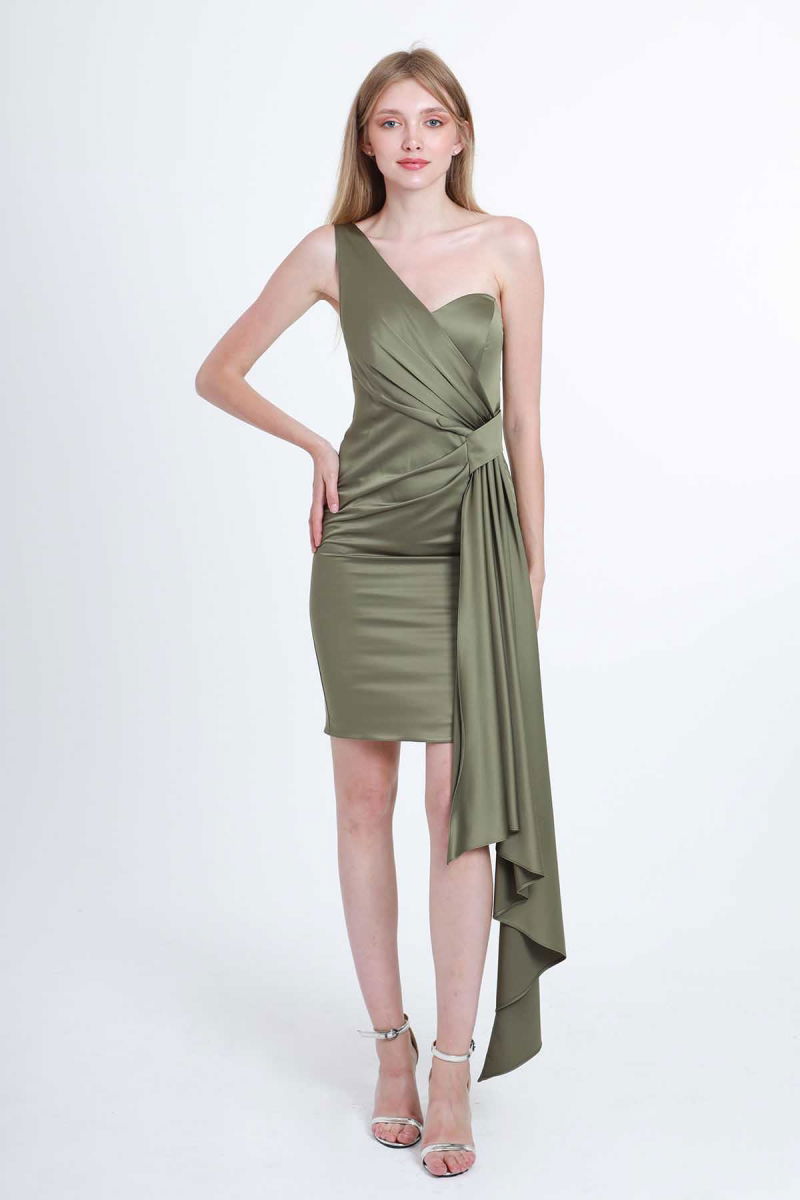 Doridorca Kadın Tek Omuz Abiye Elbise 5924015 Haki 