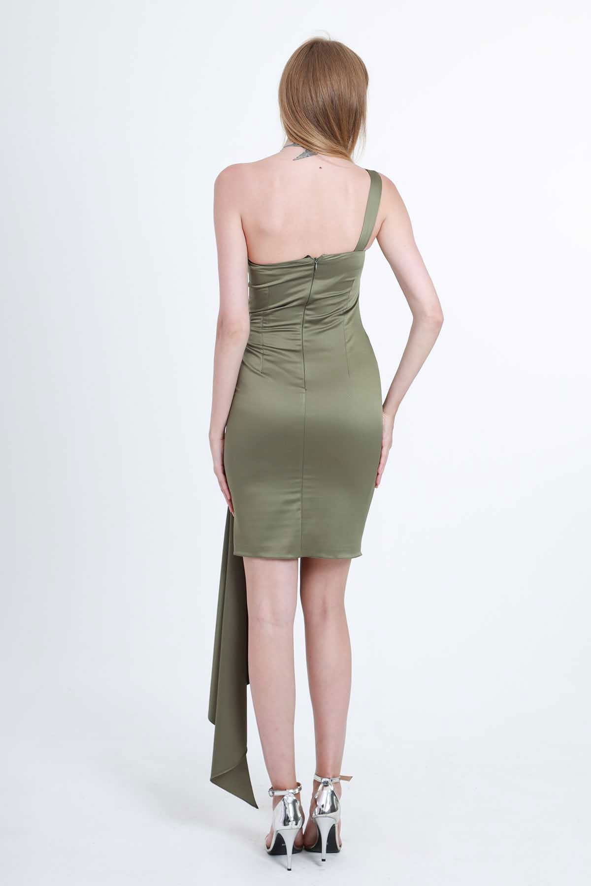 Doridorca Kadın Tek Omuz Abiye Elbise 5924015 Haki - 3