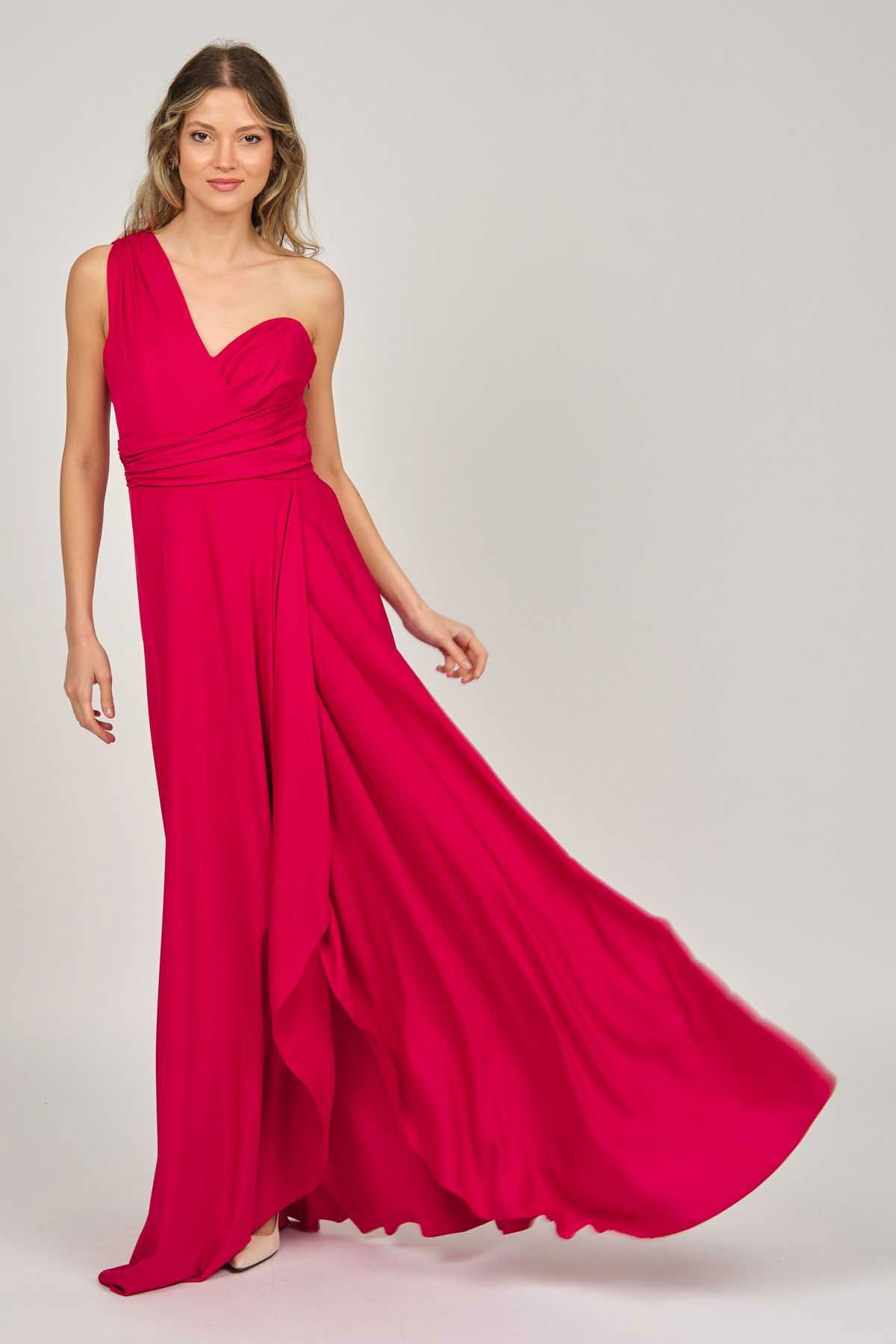 Doridorca Kadın Tek Omuz Abiye Elbise 5924041 Kırmızı - 1