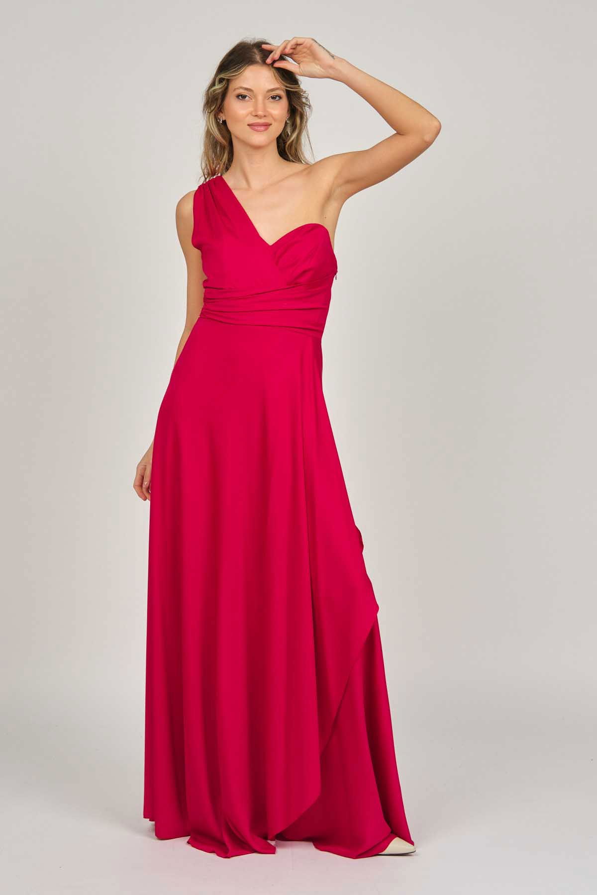 Doridorca Kadın Tek Omuz Abiye Elbise 5924041 Kırmızı - 2