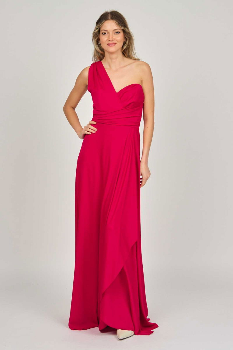 Doridorca Kadın Tek Omuz Abiye Elbise 5924041 Kırmızı - 6