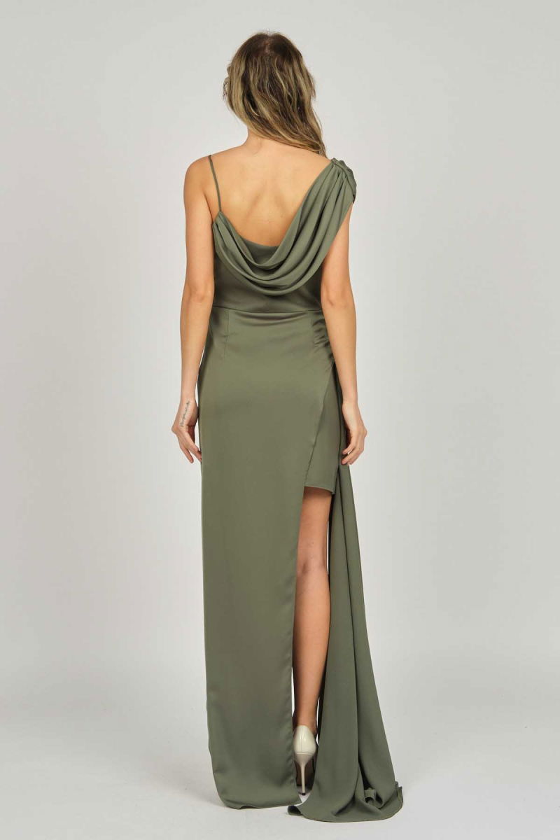 Doridorca Kadın Tek Omuz Detaylı Abiye Elbise 5924030 Haki - 5