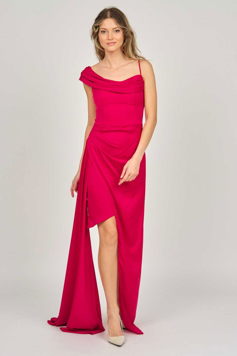 Doridorca Kadın Tek Omuz Detaylı Abiye Elbise 5924030 Kırmızı - Doridorca