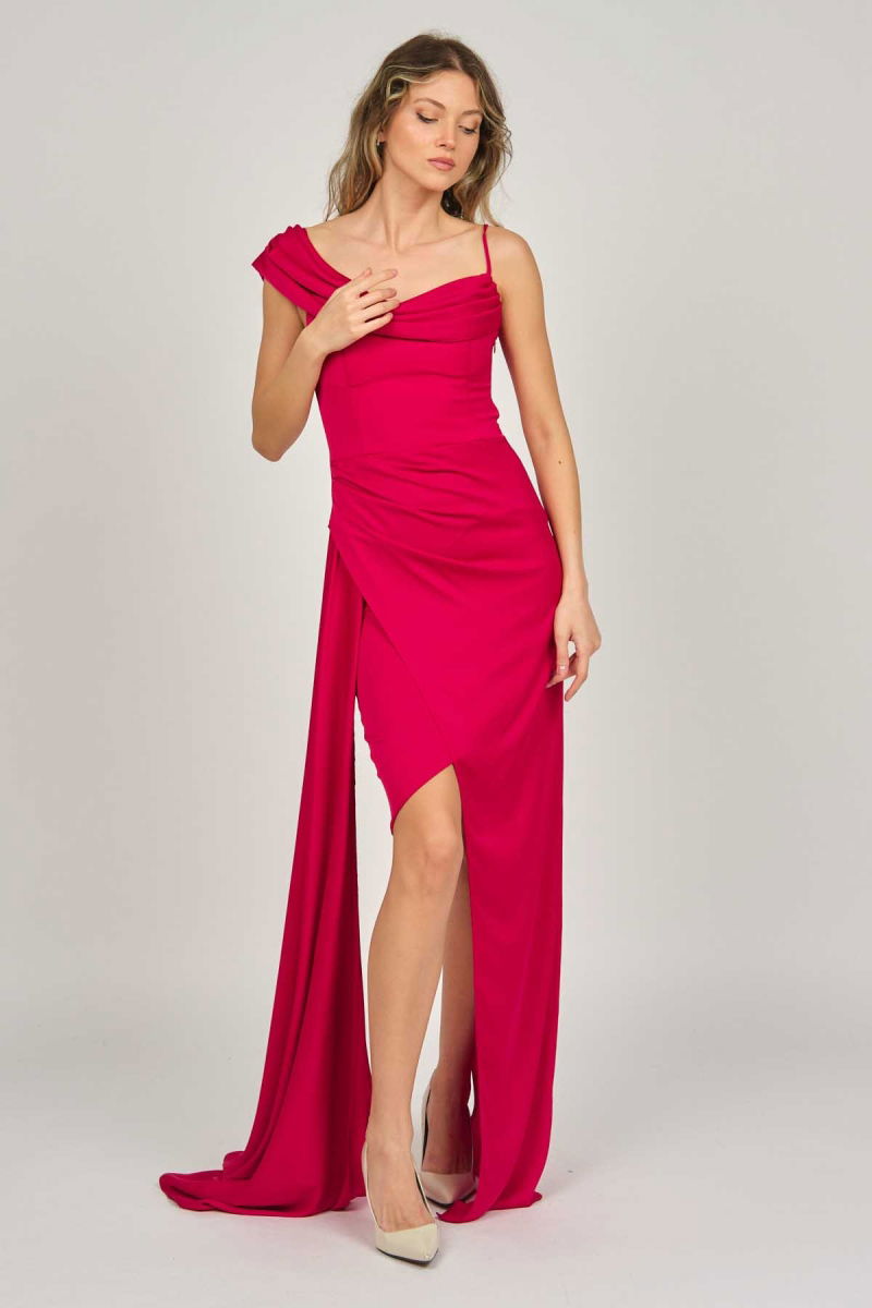 Doridorca Kadın Tek Omuz Detaylı Abiye Elbise 5924030 Kırmızı - 2