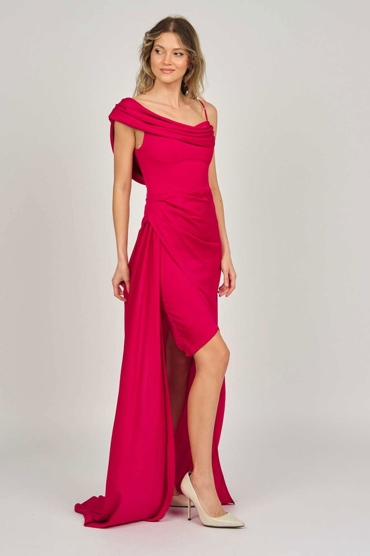 Doridorca Kadın Tek Omuz Detaylı Abiye Elbise 5924030 Kırmızı - 3