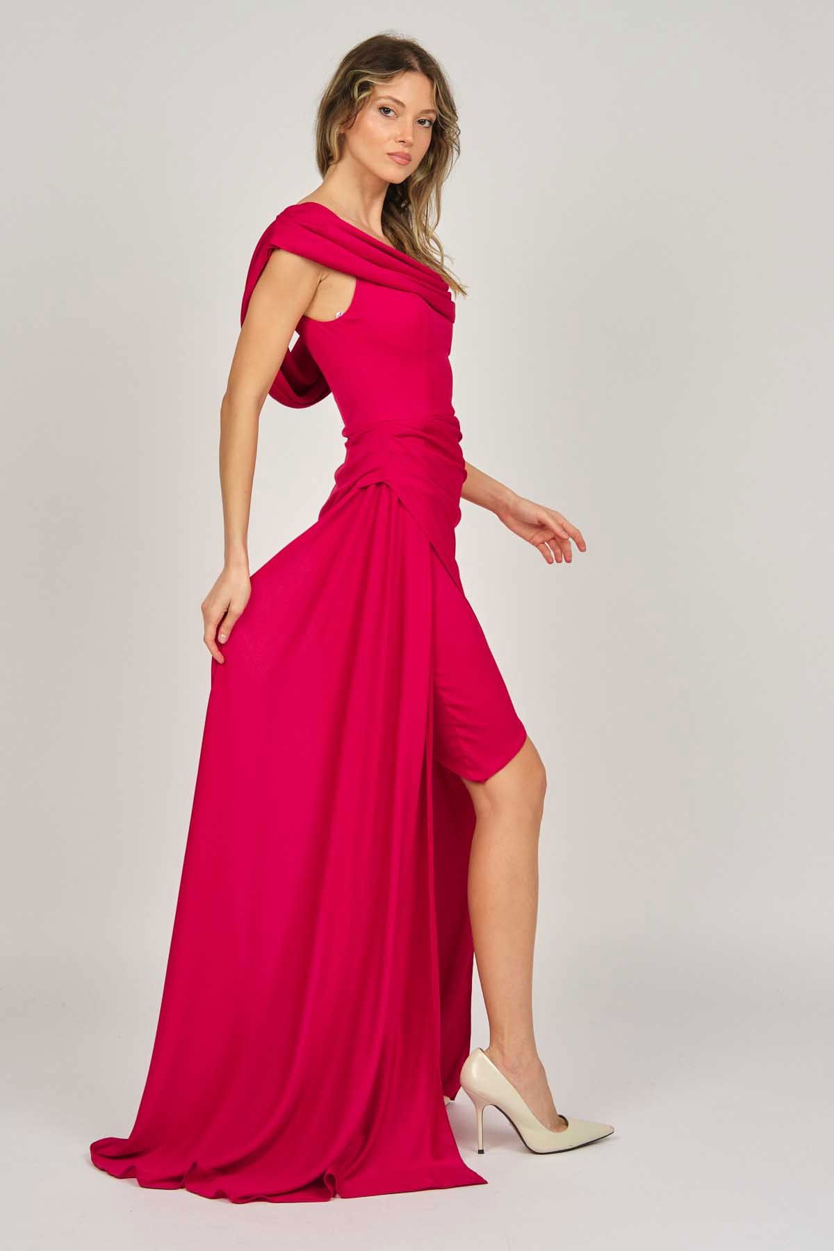 Doridorca Kadın Tek Omuz Detaylı Abiye Elbise 5924030 Kırmızı - 4