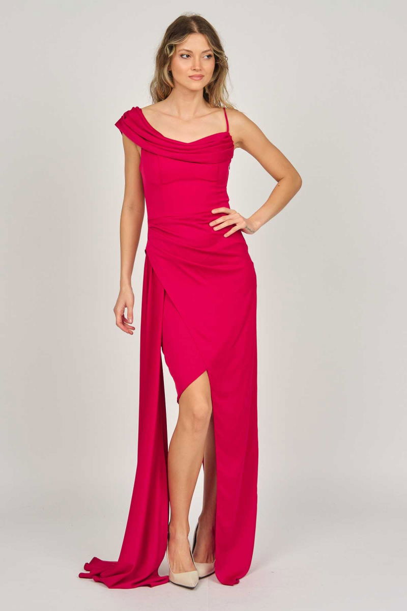 Doridorca Kadın Tek Omuz Detaylı Abiye Elbise 5924030 Kırmızı - 6