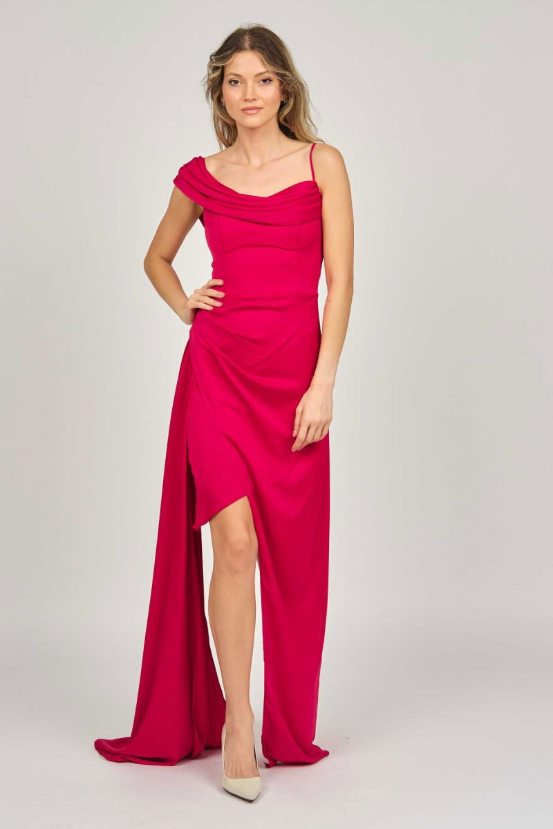 Doridorca Kadın Tek Omuz Detaylı Abiye Elbise 5924030 Kırmızı - 7