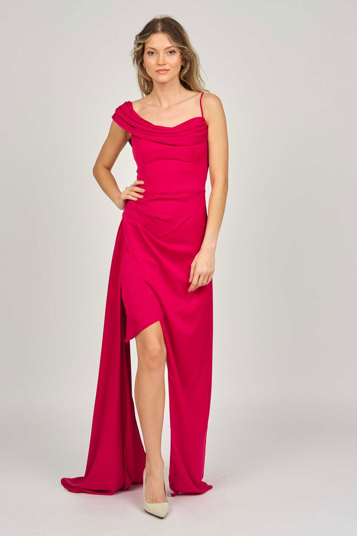 Doridorca Kadın Tek Omuz Detaylı Abiye Elbise 5924030 Kırmızı - 7