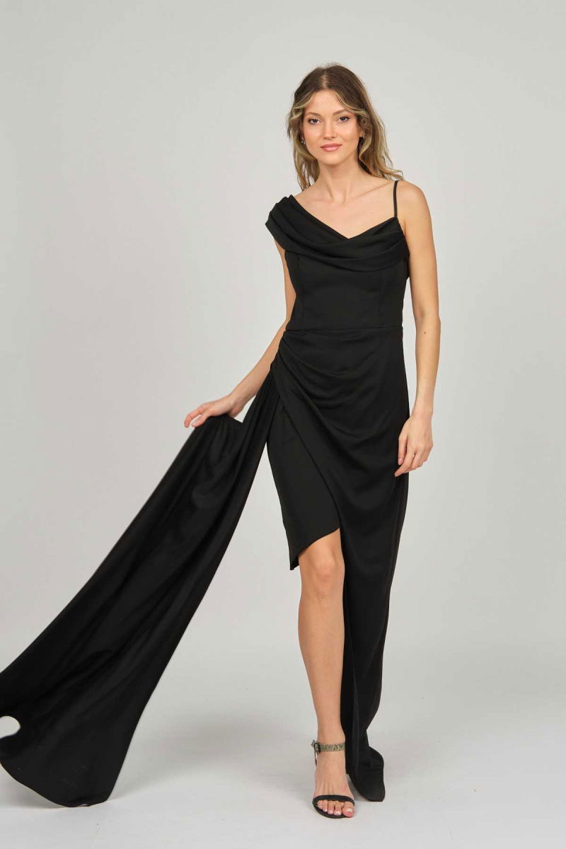 Doridorca Kadın Tek Omuz Detaylı Abiye Elbise 5924030 Siyah - Doridorca