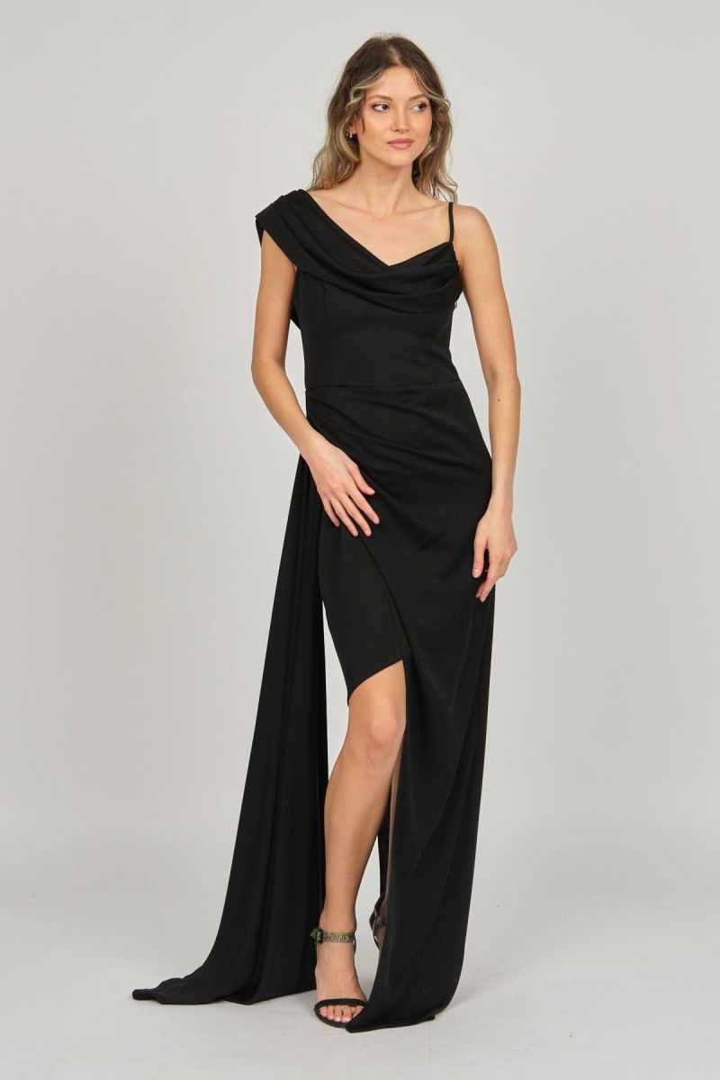 Doridorca Kadın Tek Omuz Detaylı Abiye Elbise 5924030 Siyah - 2