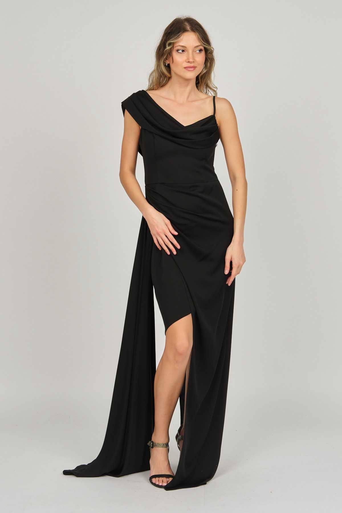 Doridorca Kadın Tek Omuz Detaylı Abiye Elbise 5924030 Siyah - 2