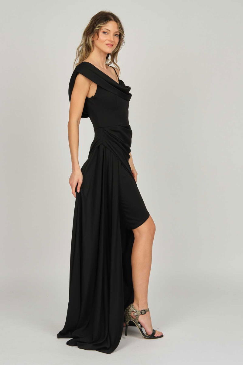 Doridorca Kadın Tek Omuz Detaylı Abiye Elbise 5924030 Siyah - 4