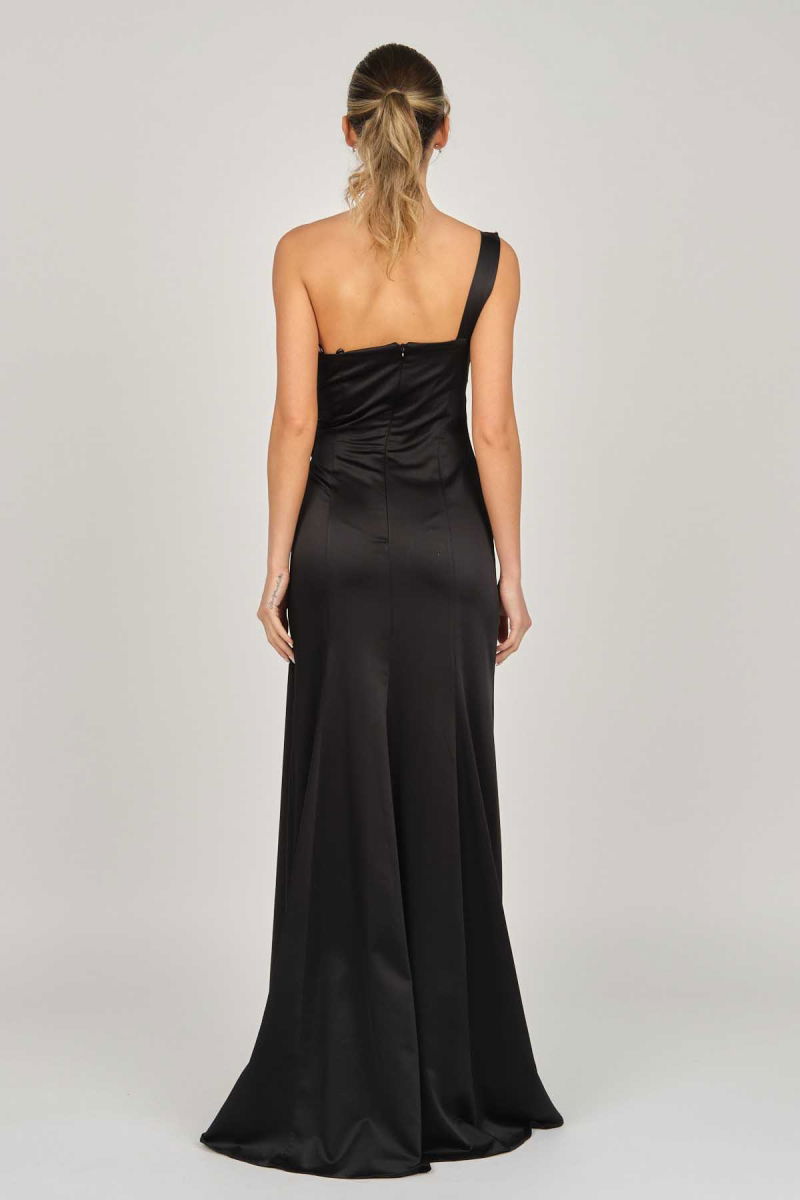 Doridorca Kadın Tek Omuz Saten Abiye Elbise 5921044 Siyah - 5