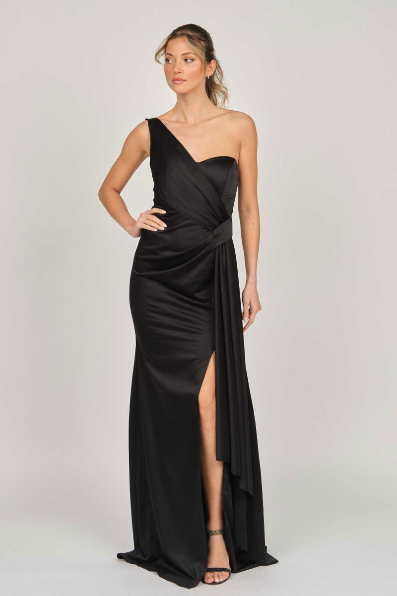 Doridorca Kadın Tek Omuz Saten Abiye Elbise 5921044 Siyah - 6