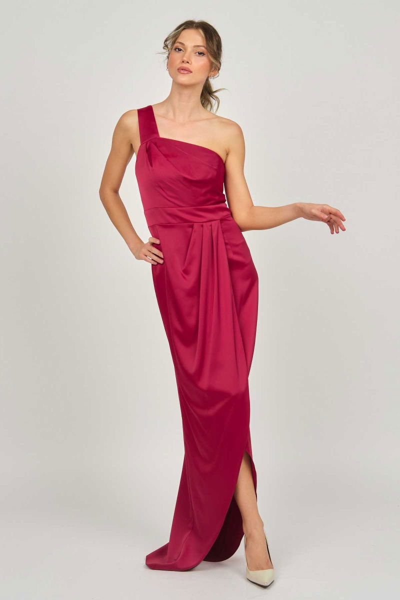 Doridorca Kadın Tek Omuz Uzun Abiye Elbise 5922073 Bordo - Doridorca