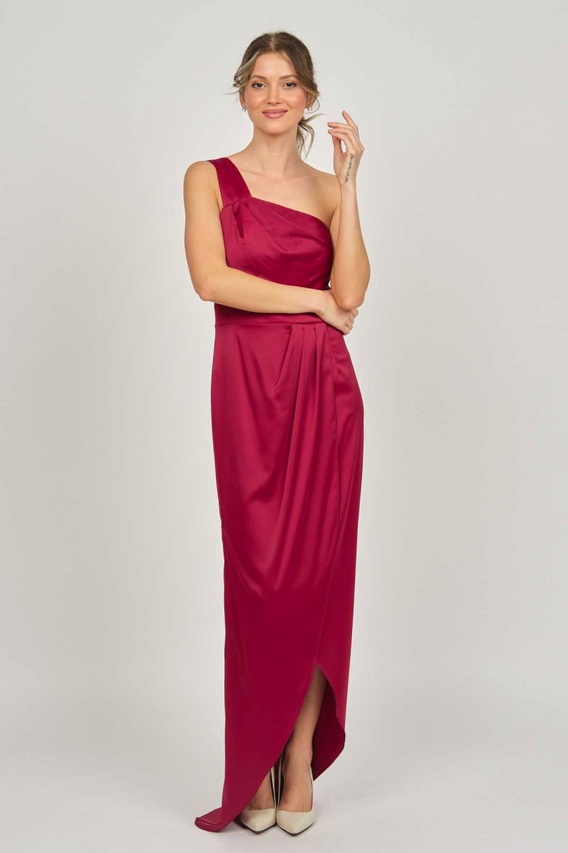 Doridorca Kadın Tek Omuz Uzun Abiye Elbise 5922073 Bordo - 3