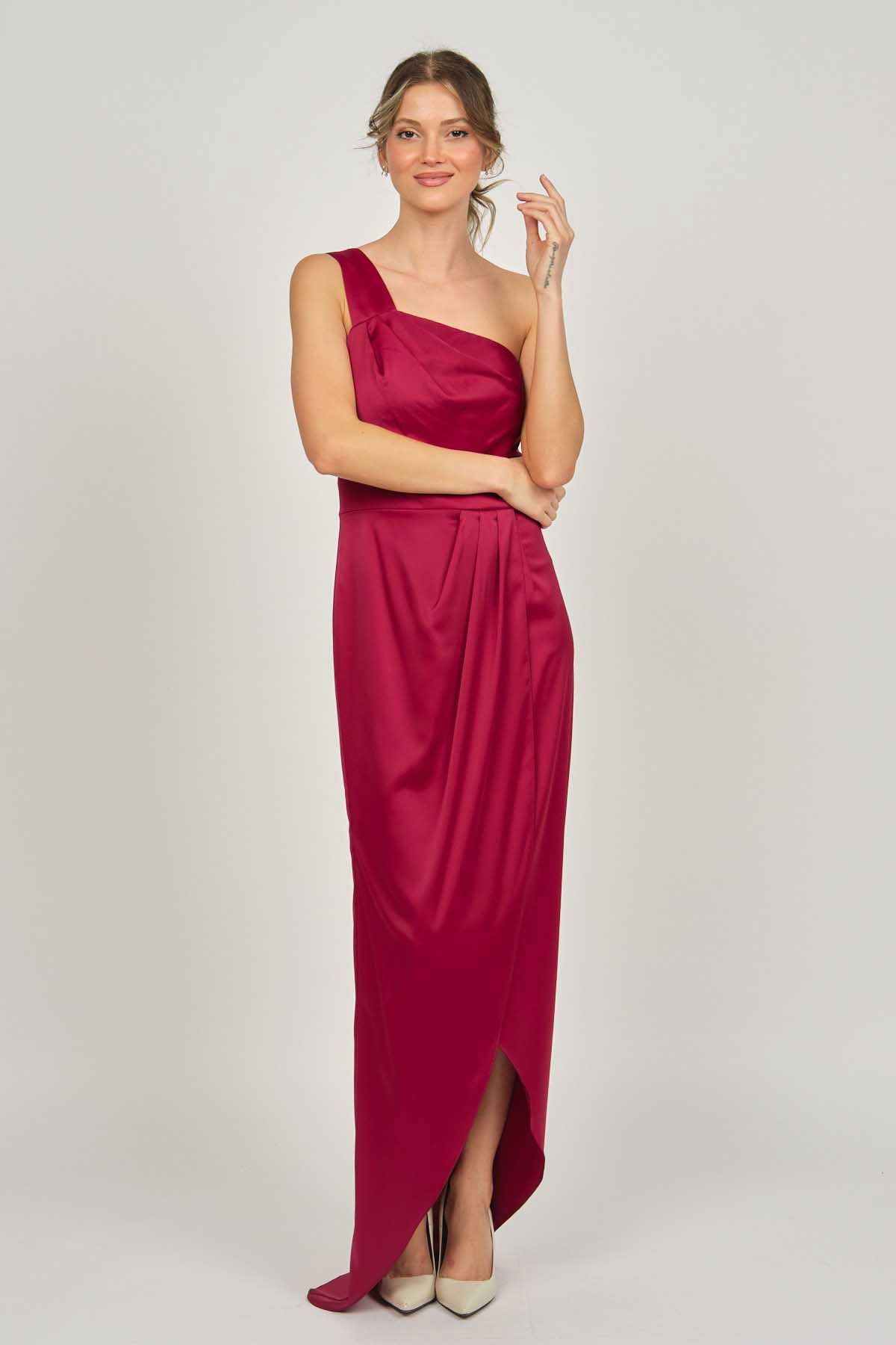 Doridorca Kadın Tek Omuz Uzun Abiye Elbise 5922073 Bordo - 3