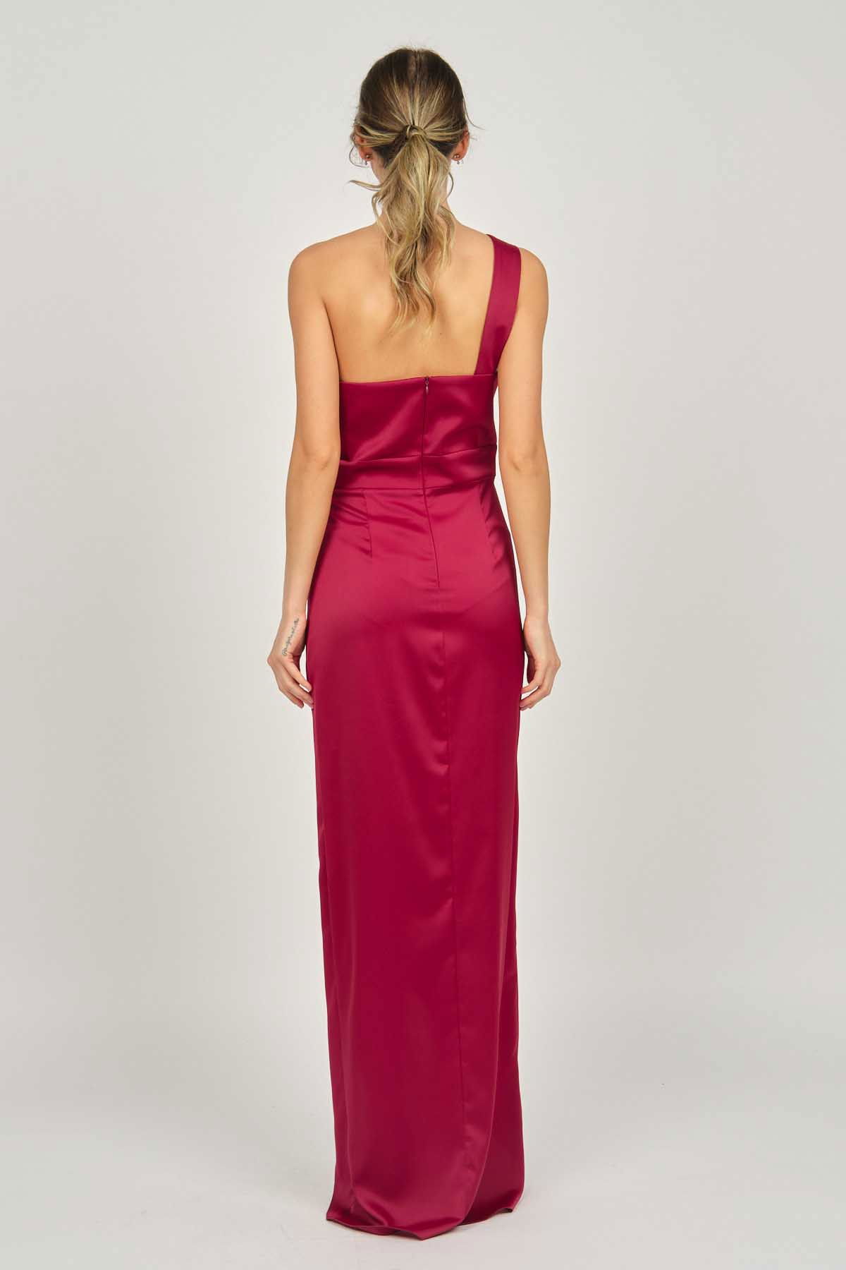 Doridorca Kadın Tek Omuz Uzun Abiye Elbise 5922073 Bordo - 5