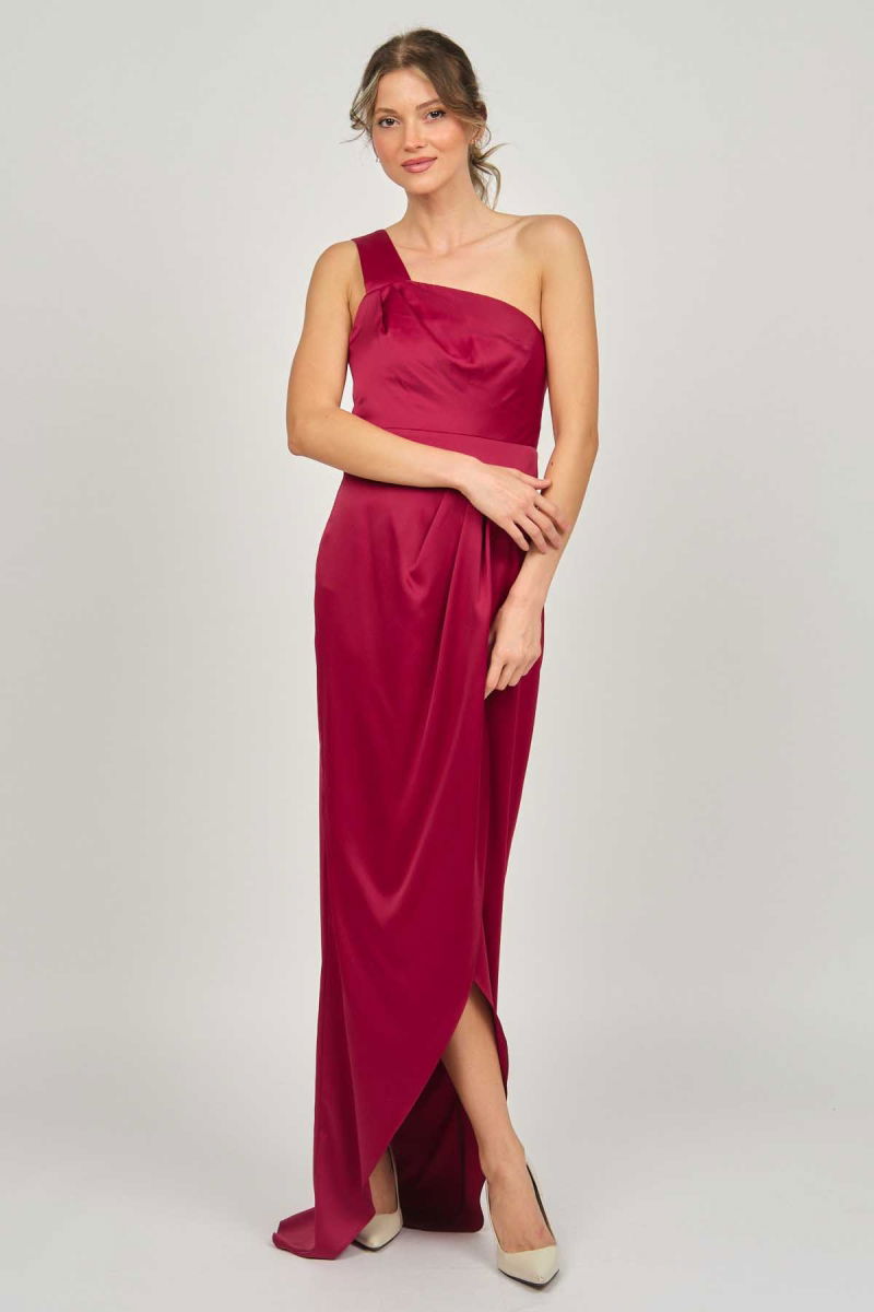 Doridorca Kadın Tek Omuz Uzun Abiye Elbise 5922073 Bordo - 6