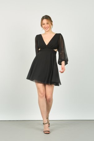 Doridorca Kadın Uzun Kollu Mini Abiye Elbise 5065 Siyah - 1