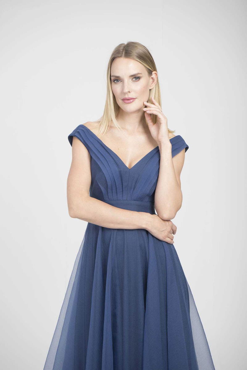 Doridorca Kadın V Yaka Abiye Elbise 5923038 Indigo - 2