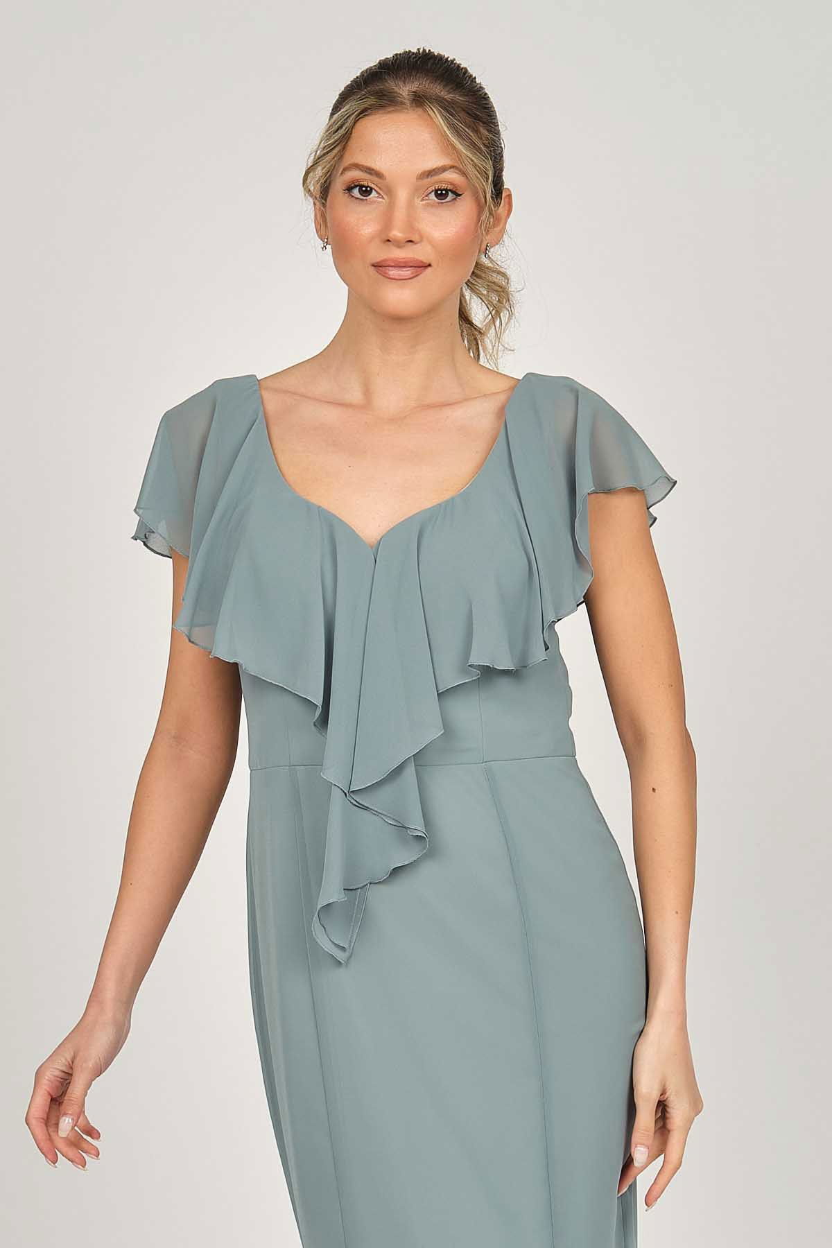 Doridorca Kadın Volanlı Midi Boy Abiye Elbise 5921174 Limon Küfü - 4