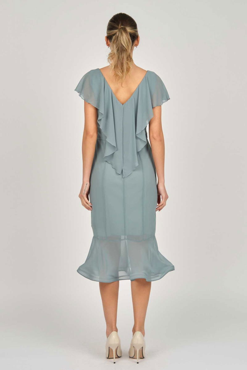 Doridorca Kadın Volanlı Midi Boy Abiye Elbise 5921174 Limon Küfü - 5