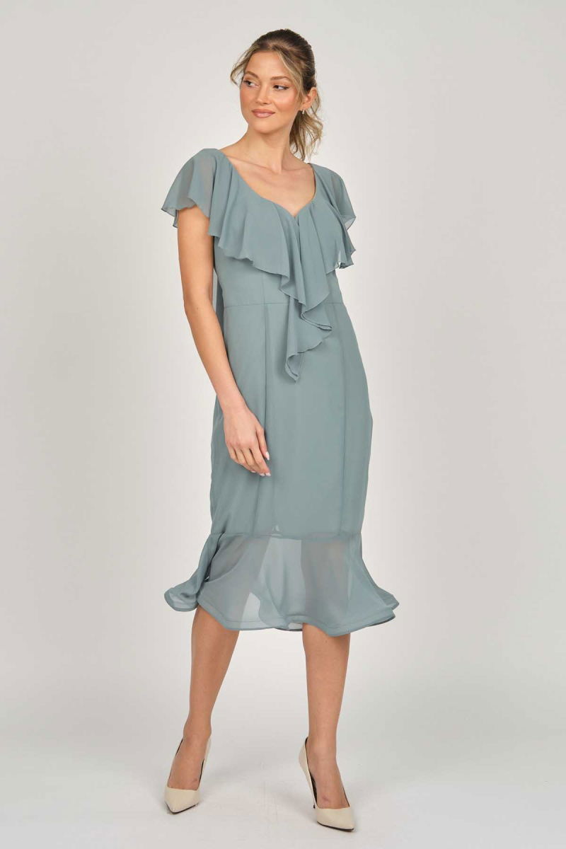 Doridorca Kadın Volanlı Midi Boy Abiye Elbise 5921174 Limon Küfü - 6