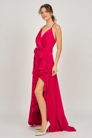 Doridorca Kadın Yırtmaç Detaylı Uzun Abiye Elbise 5921026 Kırmızı - 3