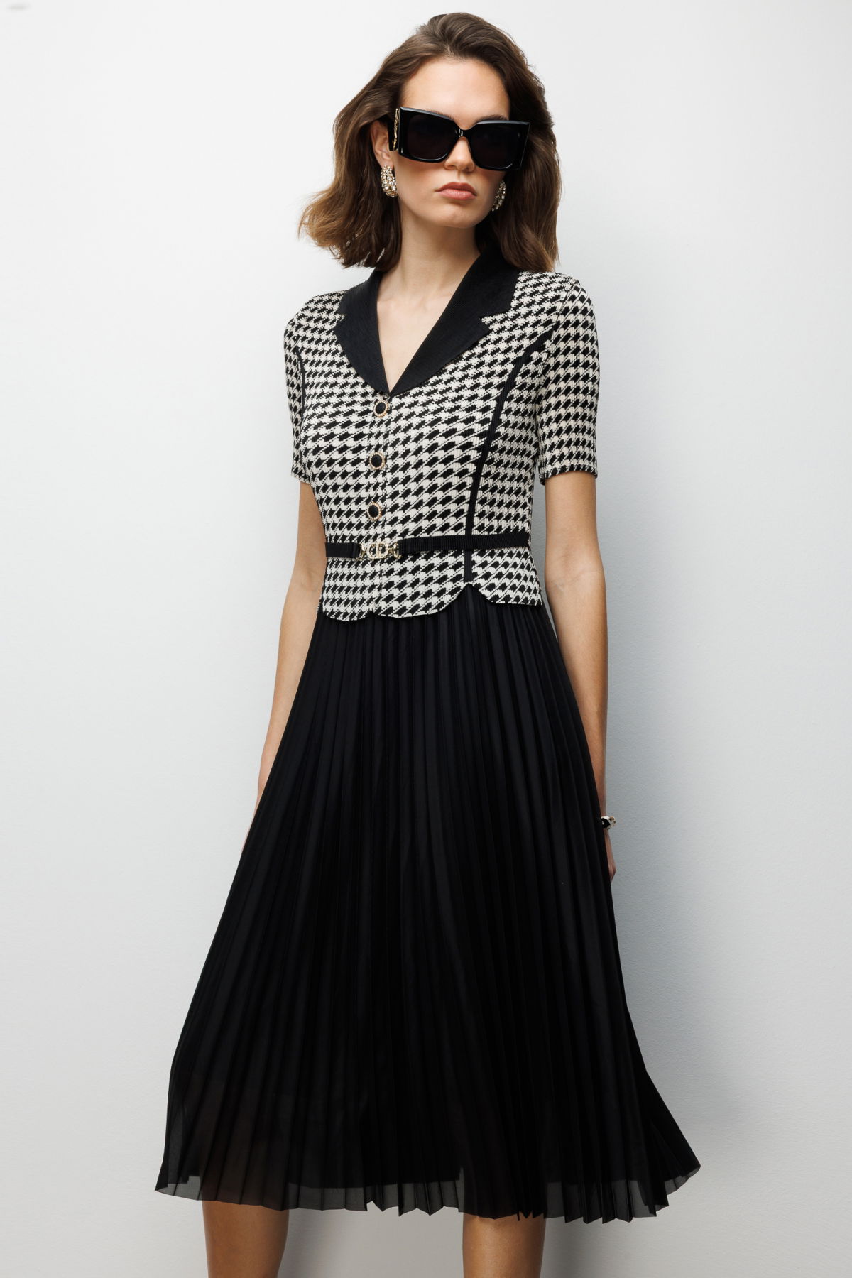 Ekol Kadın Akordiyon Kumaş Desenli Maxi Elbise 6916 Siyah - 1