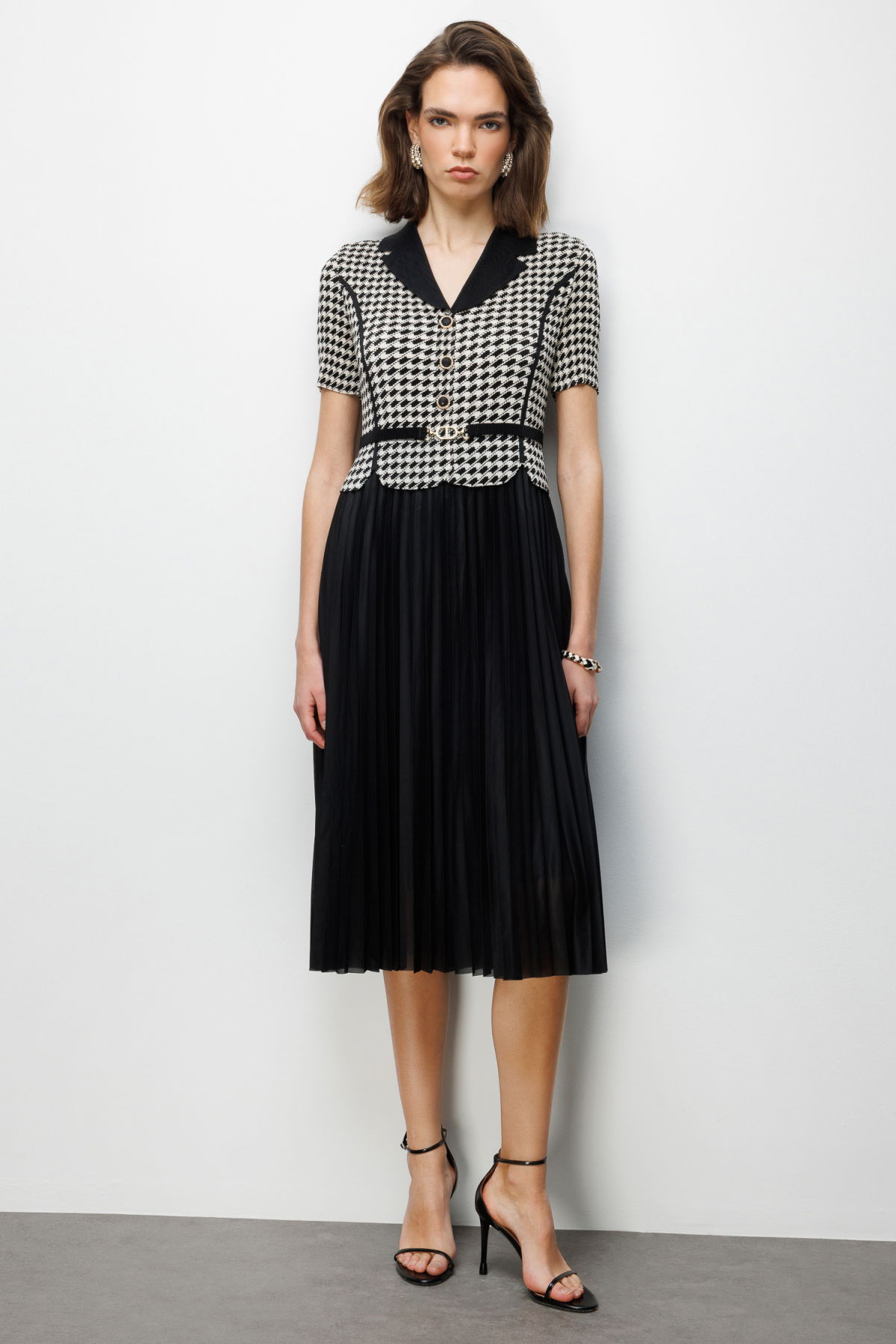 Ekol Kadın Akordiyon Kumaş Desenli Maxi Elbise 6916 Siyah - 2