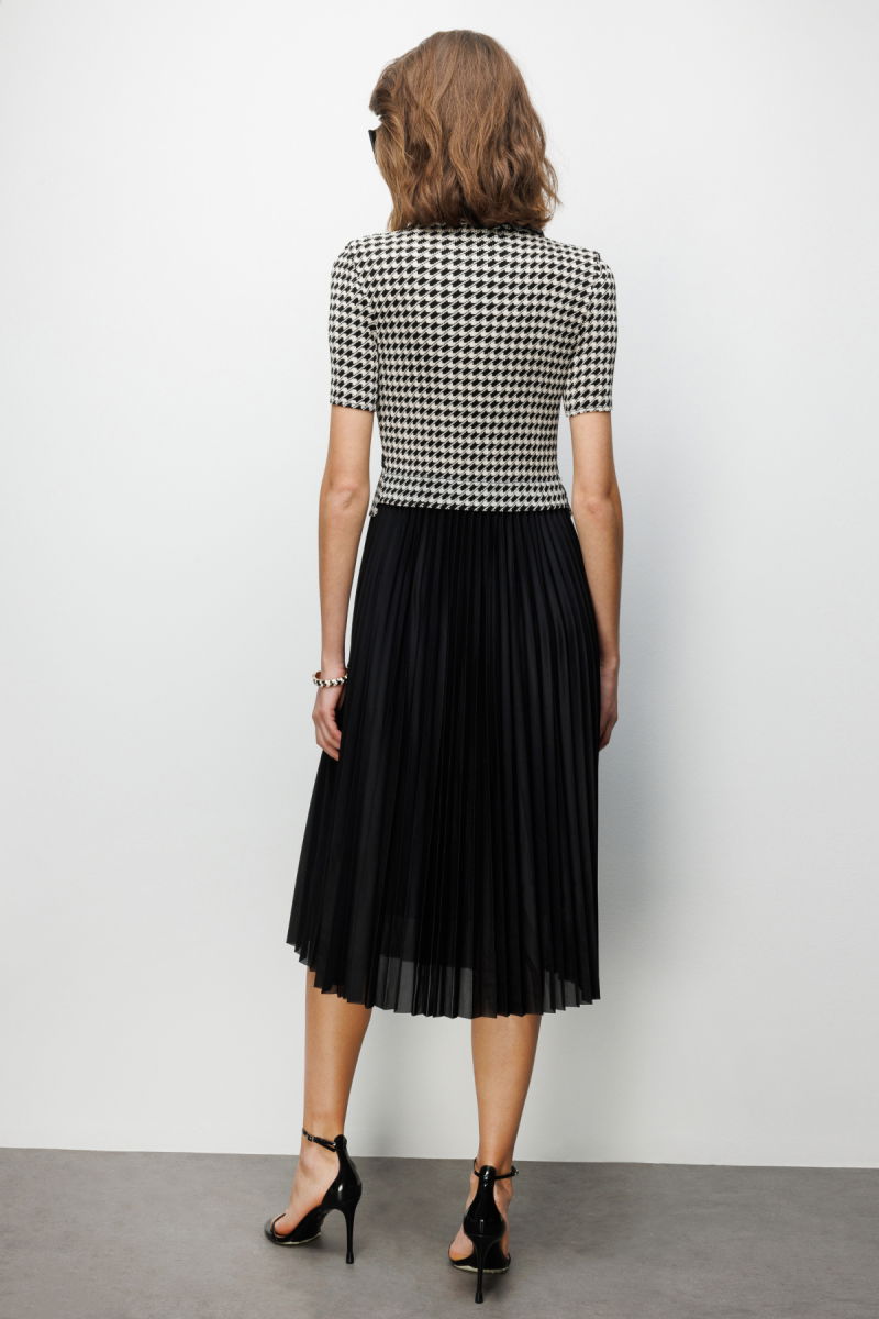 Ekol Kadın Akordiyon Kumaş Desenli Maxi Elbise 6916 Siyah - 4