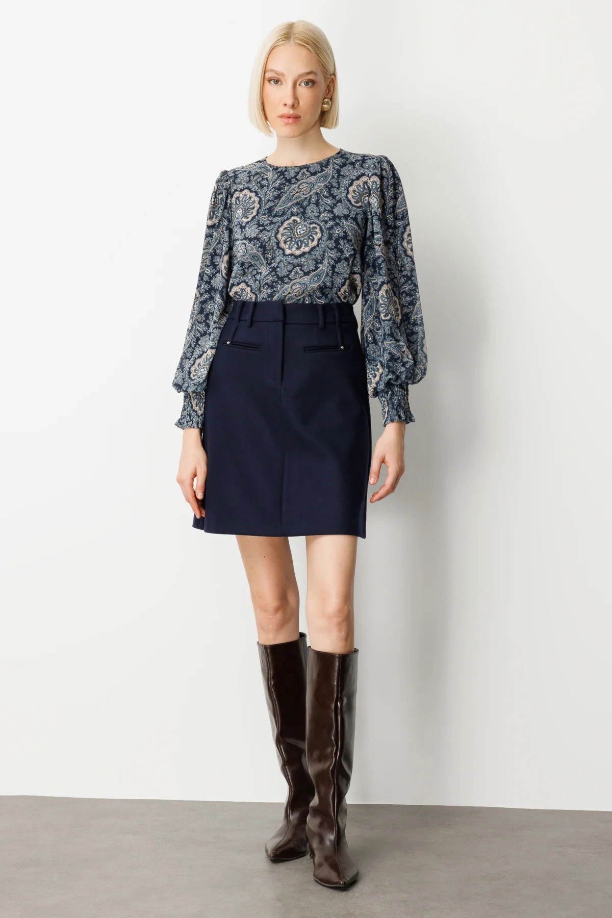 Ekol Kadın Aksesuar Detaylı Mini Kaşe Etek 2003 Lacivert - 1