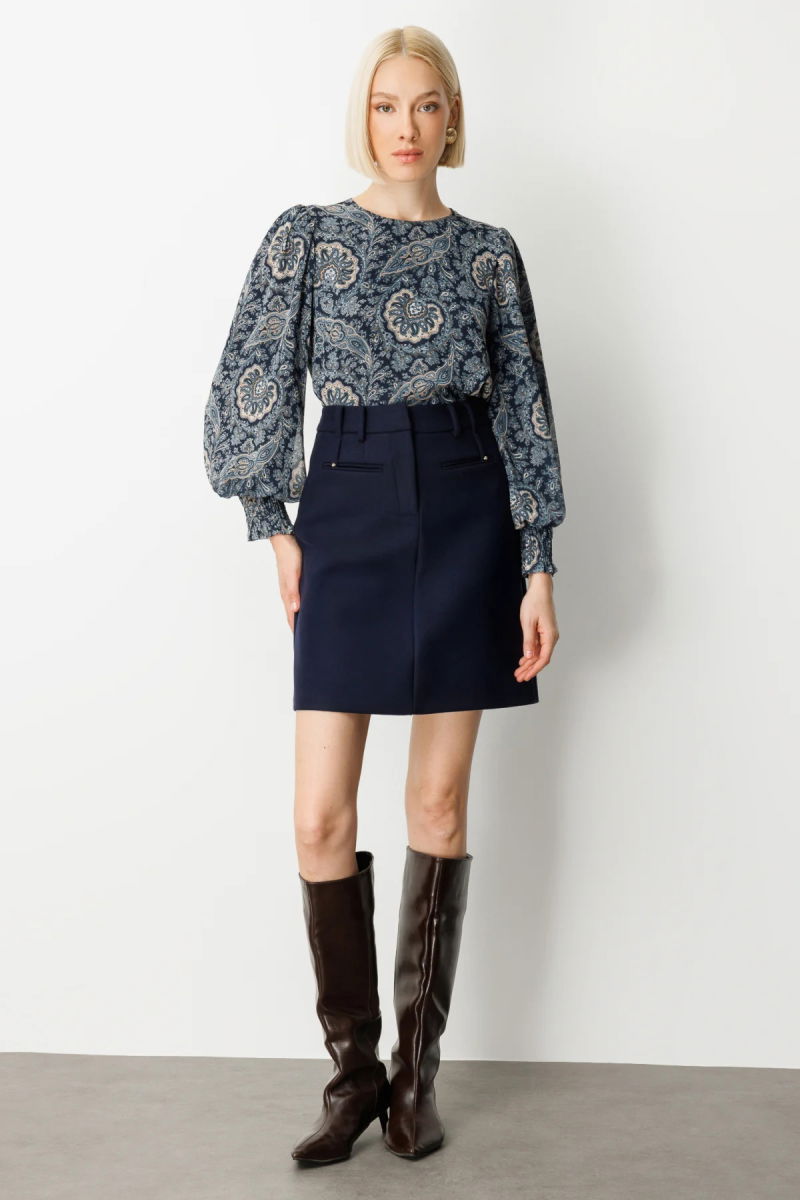 Ekol Kadın Aksesuar Detaylı Mini Kaşe Etek 2003 Lacivert - 2