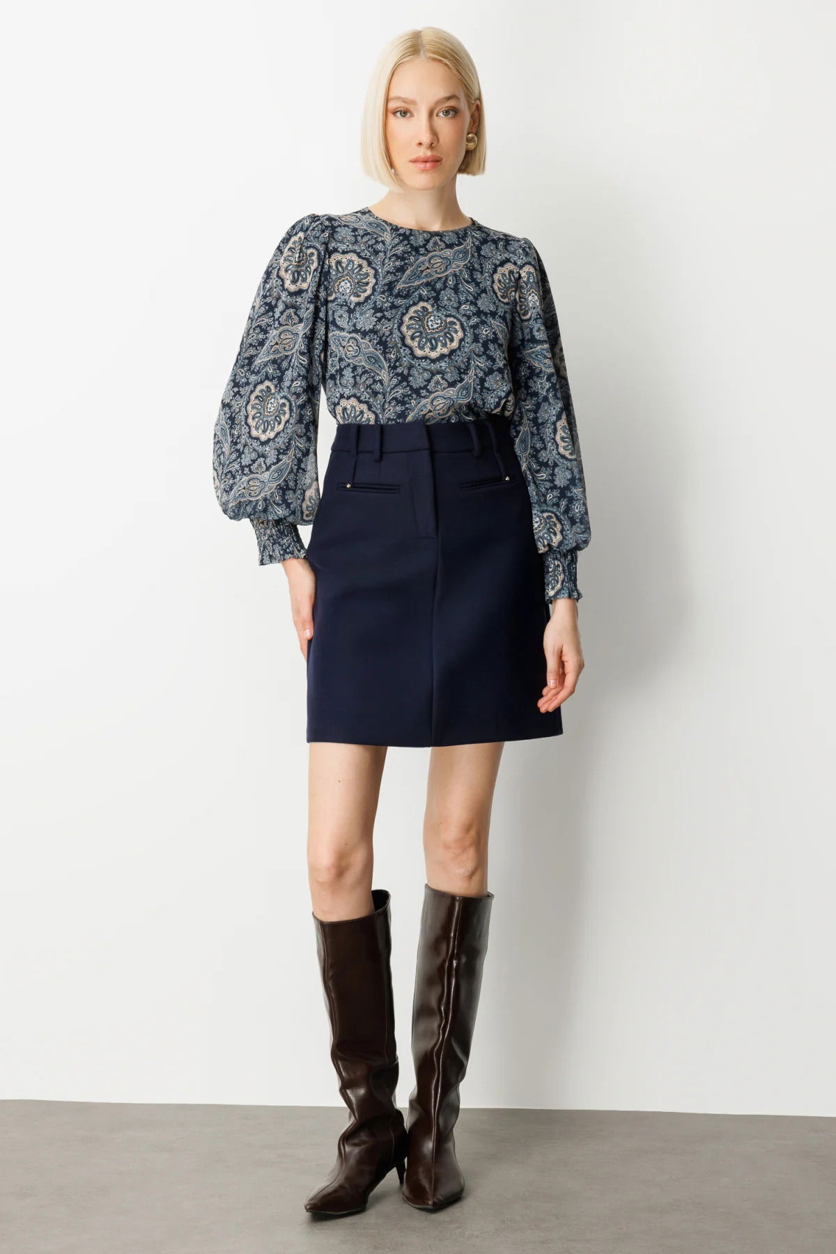 Ekol Kadın Aksesuar Detaylı Mini Kaşe Etek 2003 Lacivert - 2