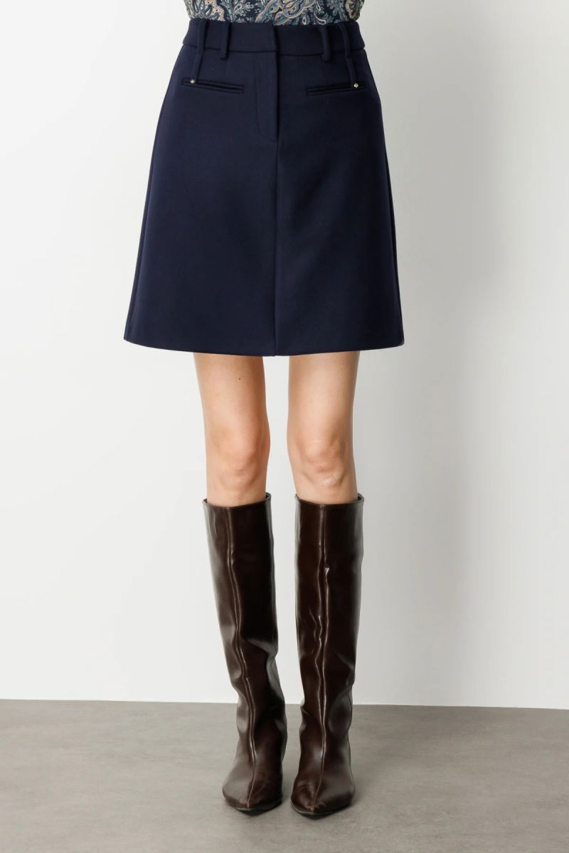 Ekol Kadın Aksesuar Detaylı Mini Kaşe Etek 2003 Lacivert - 3