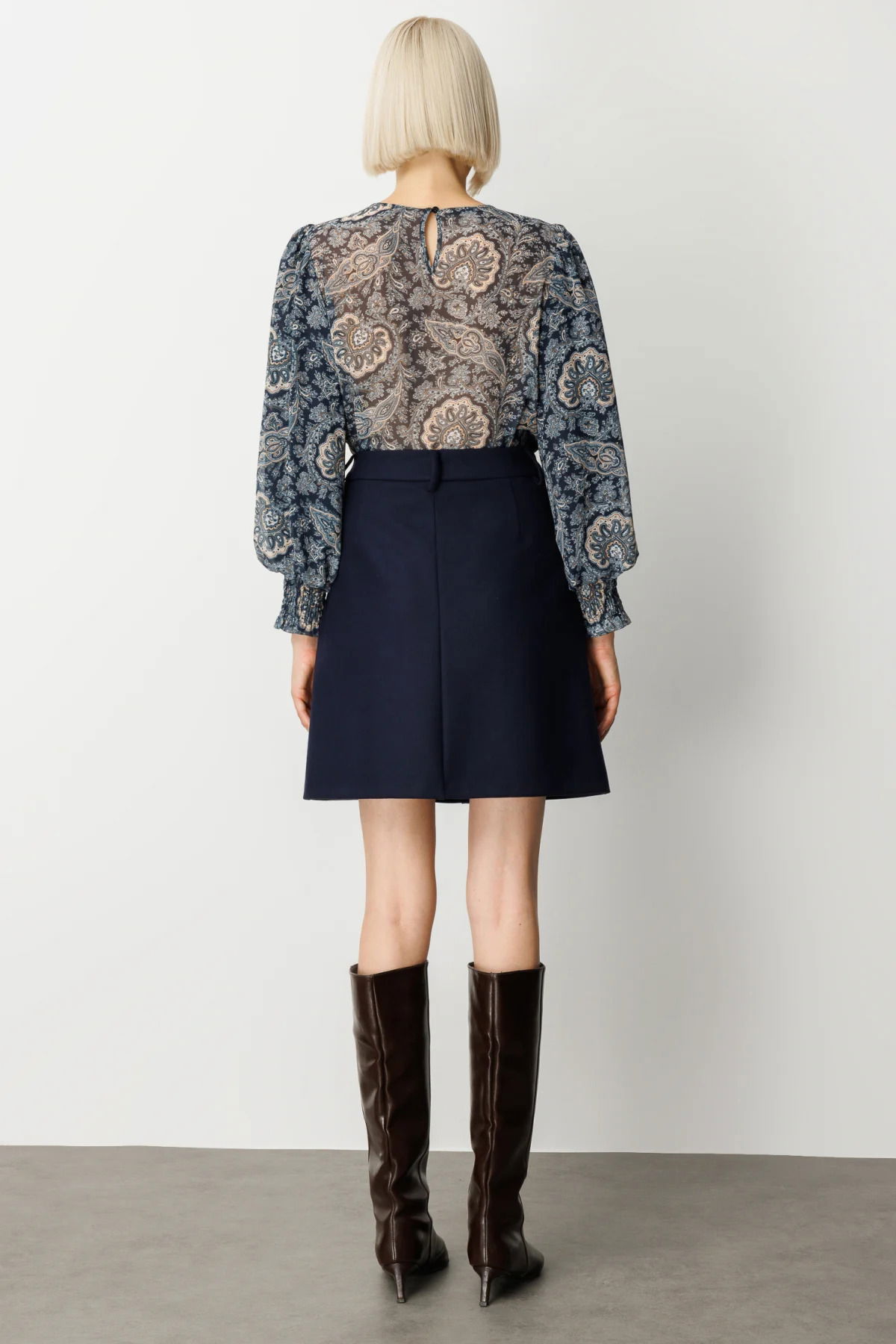 Ekol Kadın Aksesuar Detaylı Mini Kaşe Etek 2003 Lacivert - 4